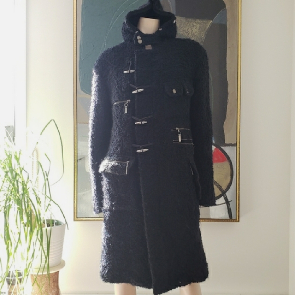 Versus Versace | Wool Mohair Blend Duffle Coat w/ Hood and Toggles